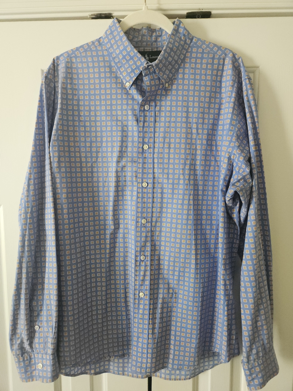 Ralph Lauren Custom Fit XL Blue Geometric 100% Cotton Shirt.